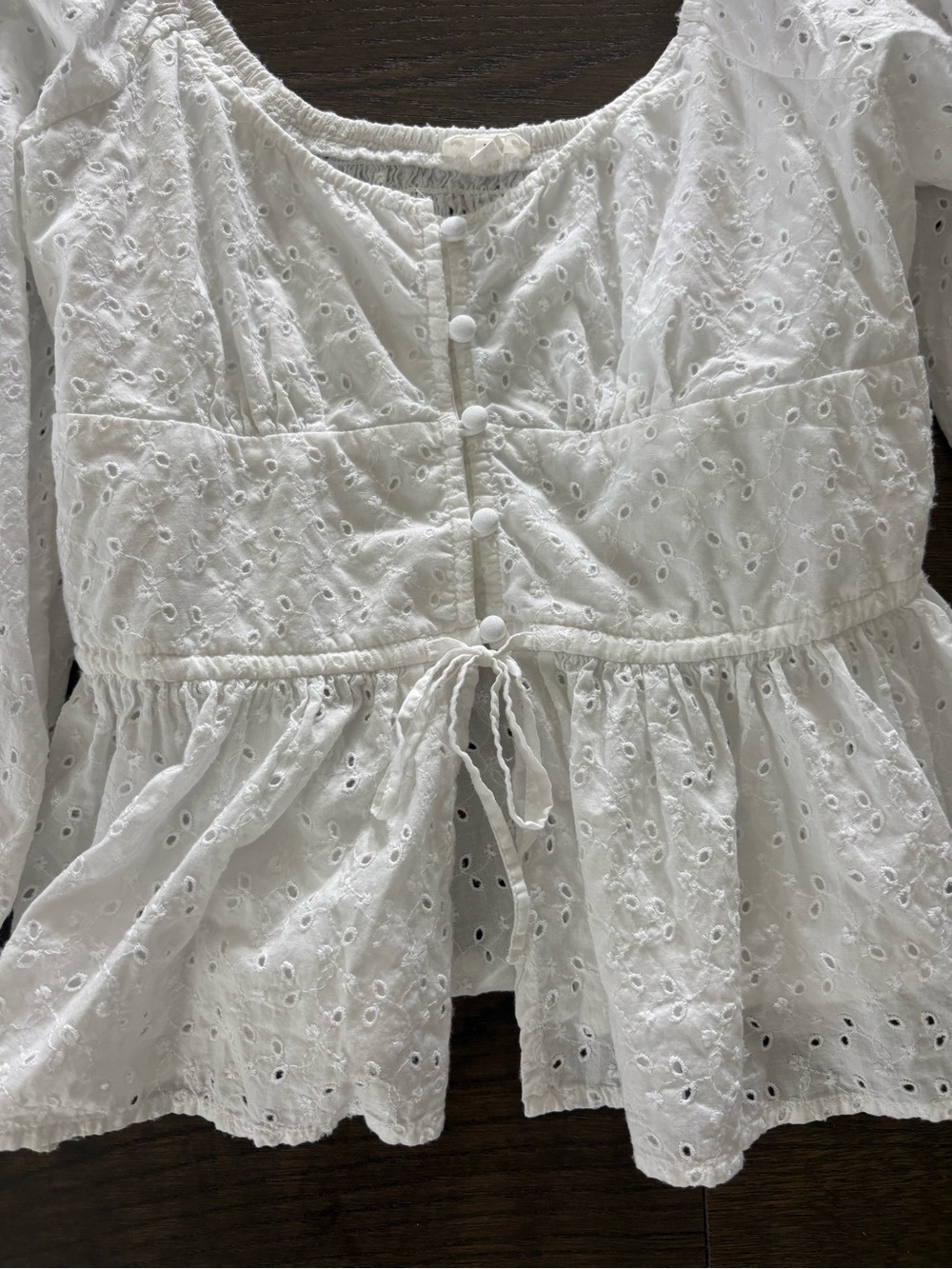 Aerie White Eyelet Peplum Button-Front Blouse - Picture 4 of 7